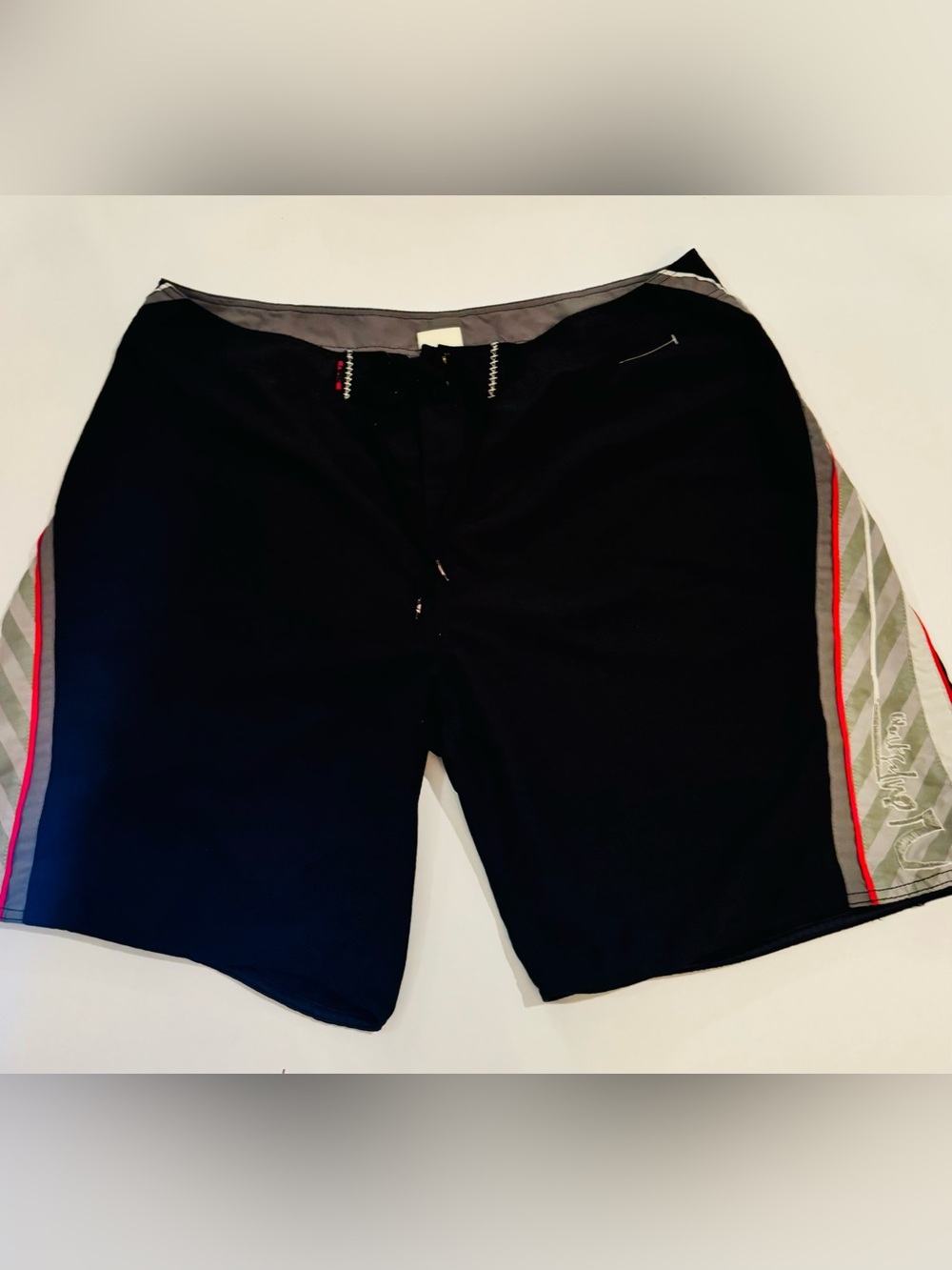 Black Swim Trunks with Gray Stripe and Red Accent Size 42